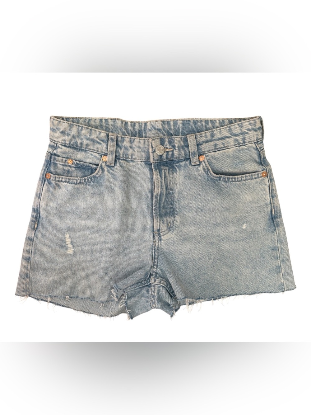 H&M &Denim Boyfriend Low Waist Denim Cutoff Shorts Light Wash Distressed Size 2